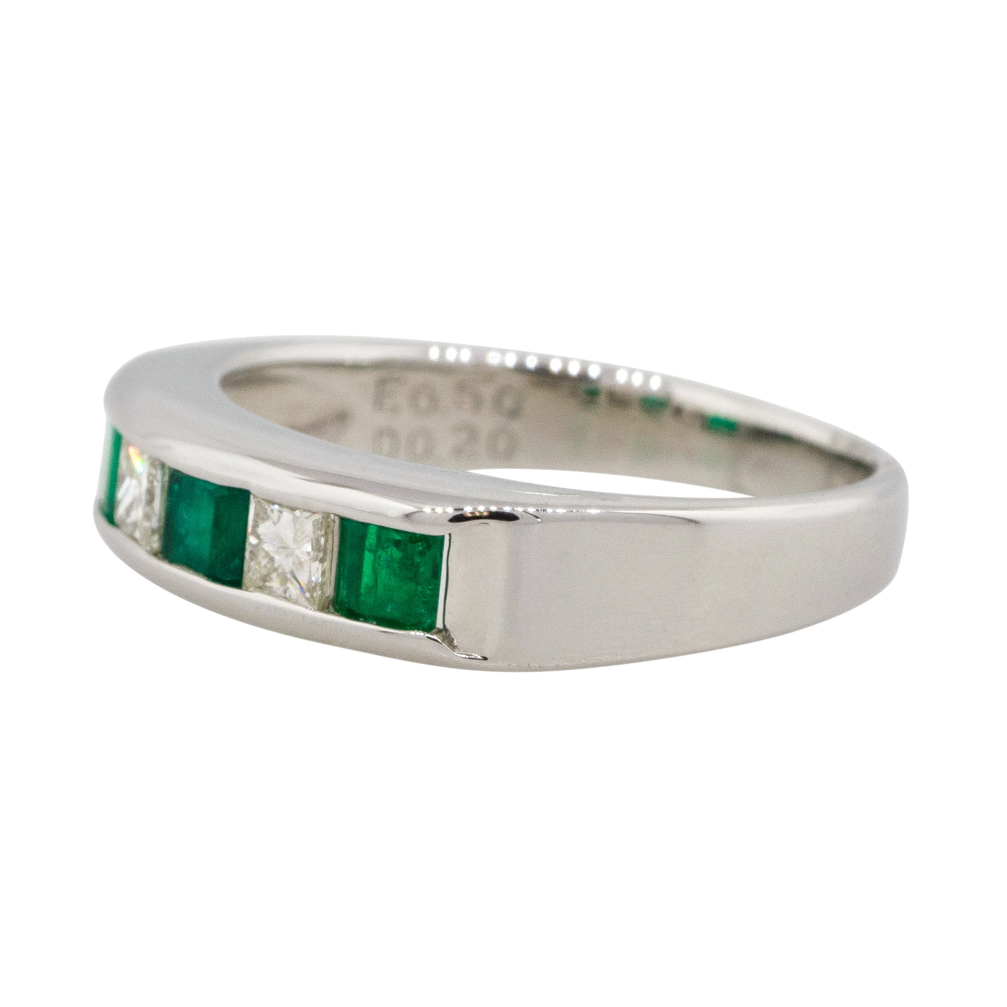 Platinum Alternating Diamond & Emerald Five Stone Band