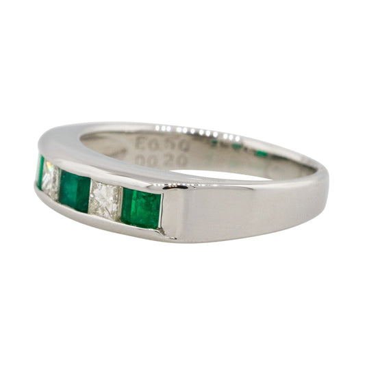 Platinum Alternating Diamond & Emerald Five Stone Band
