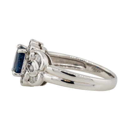 Platinum 1.25ct Oval Sapphire Center 0.47ctw Diamond Cocktail Scalloped Ring