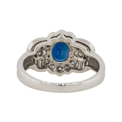 Platinum 1.25ct Oval Sapphire Center 0.47ctw Diamond Cocktail Scalloped Ring