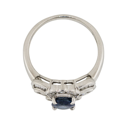 Platinum 1.25ct Oval Sapphire Center 0.47ctw Diamond Cocktail Scalloped Ring
