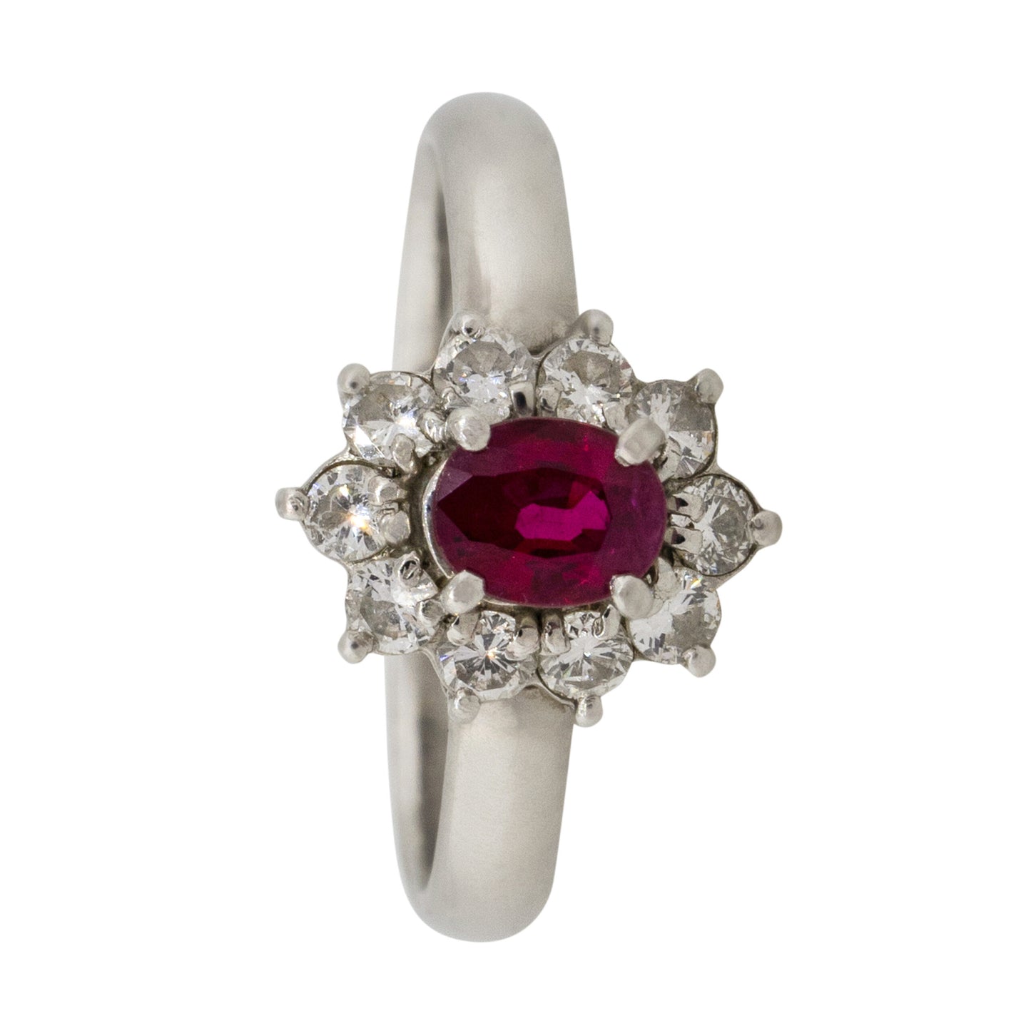 Platinum 0.38ct Oval Ruby Diamond Halo Flower Ring