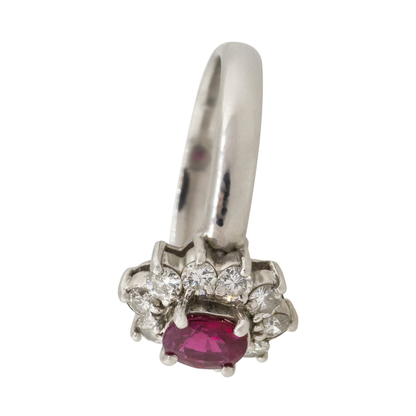 Platinum 0.38ct Oval Ruby Diamond Halo Flower Ring