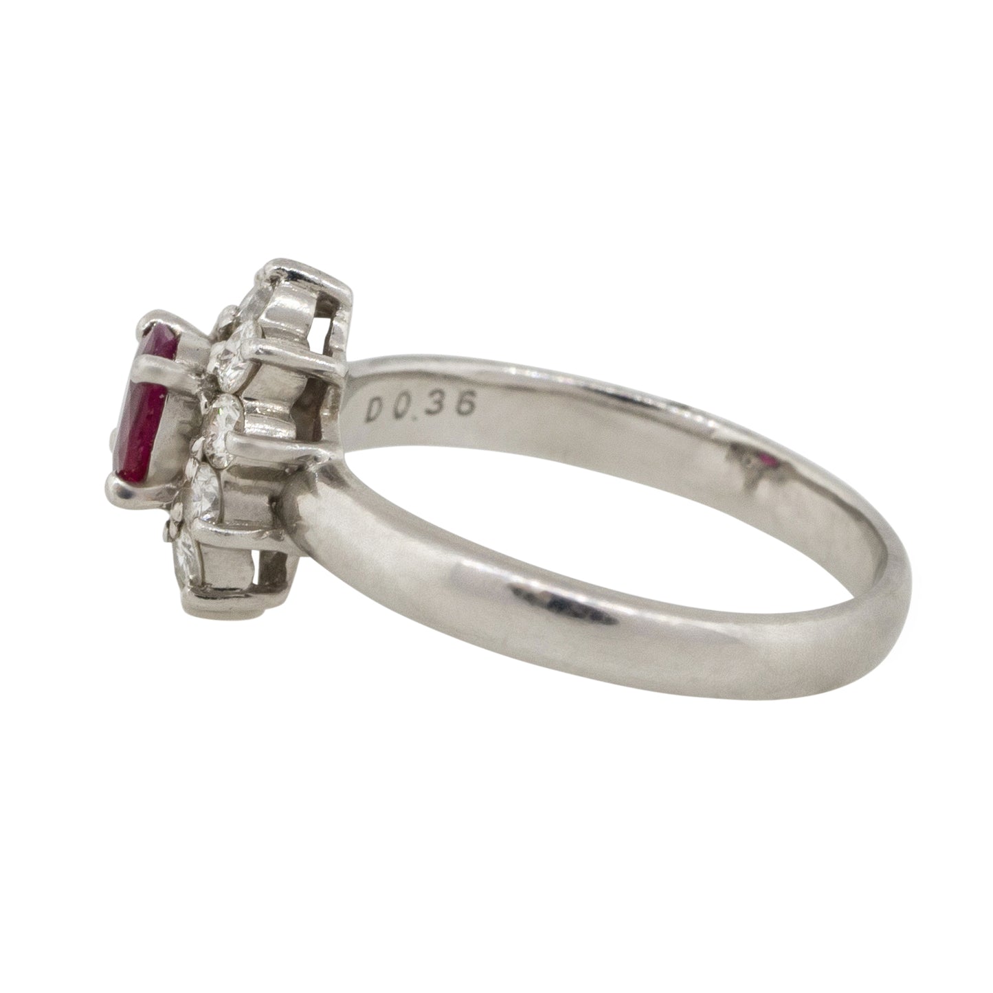 Platinum 0.38ct Oval Ruby Diamond Halo Flower Ring