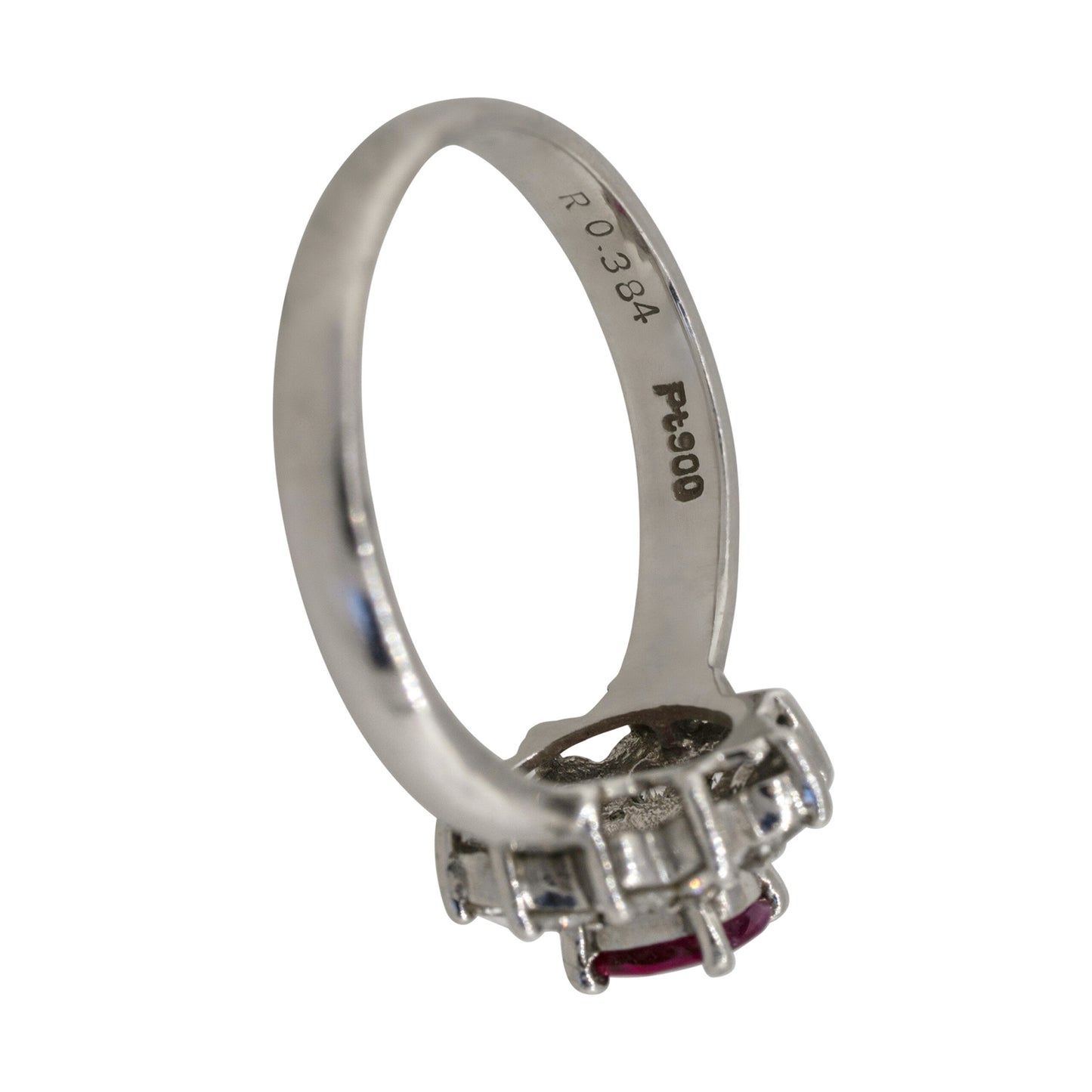 Platinum 0.38ct Oval Ruby Diamond Halo Flower Ring