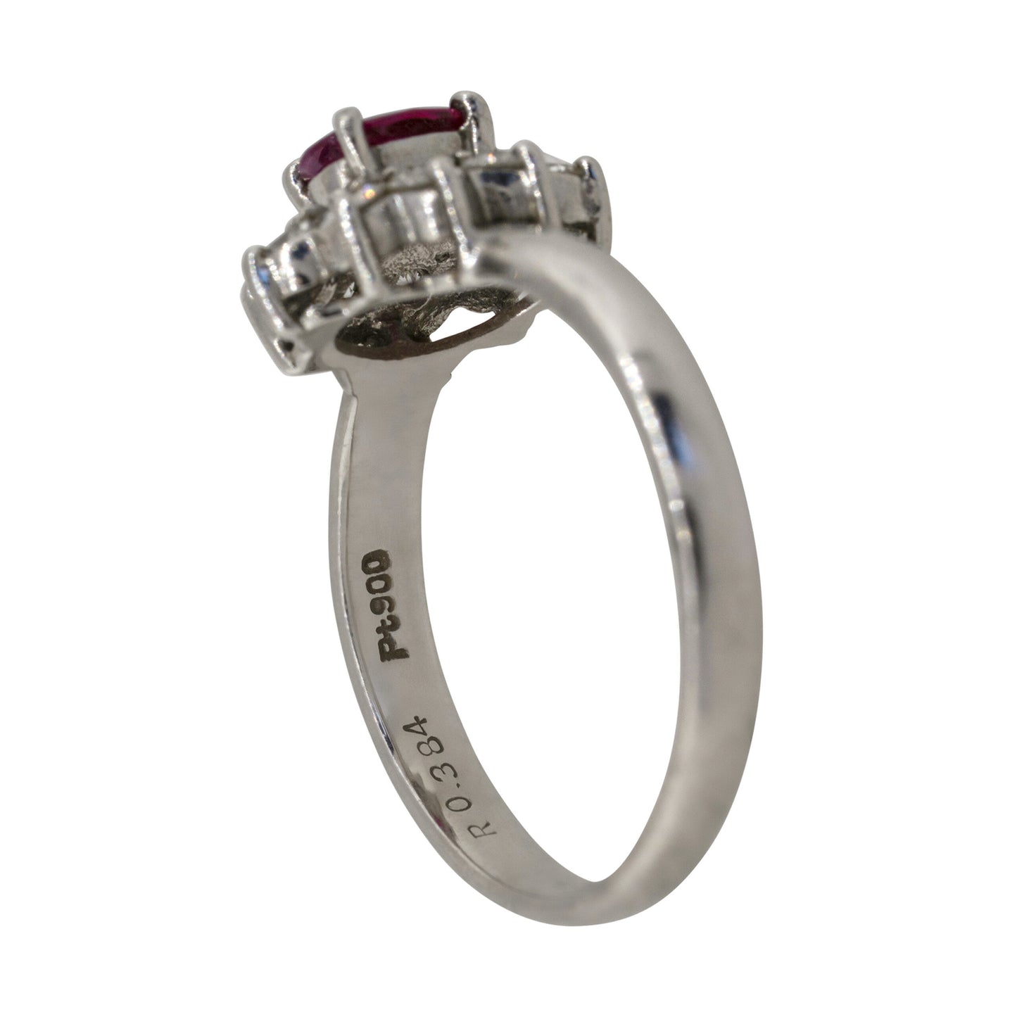 Platinum 0.38ct Oval Ruby Diamond Halo Flower Ring
