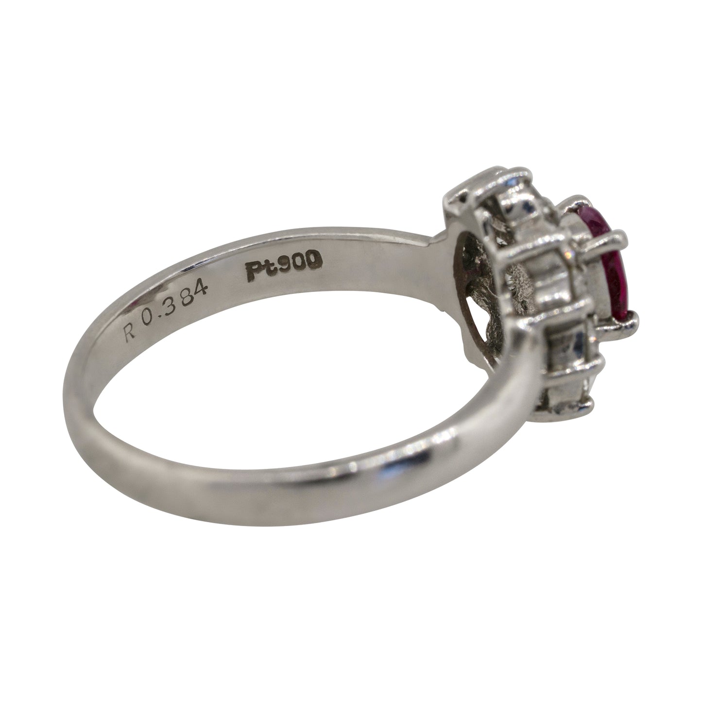 Platinum 0.38ct Oval Ruby Diamond Halo Flower Ring