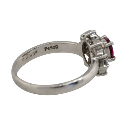 Platinum 0.38ct Oval Ruby Diamond Halo Flower Ring