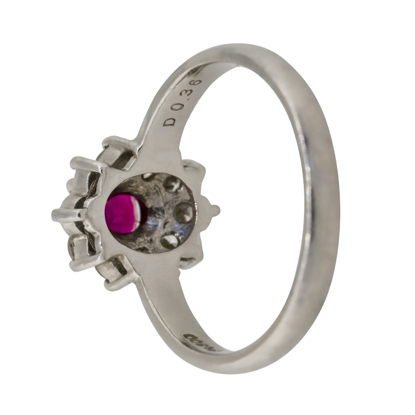 Platinum 0.38ct Oval Ruby Diamond Halo Flower Ring