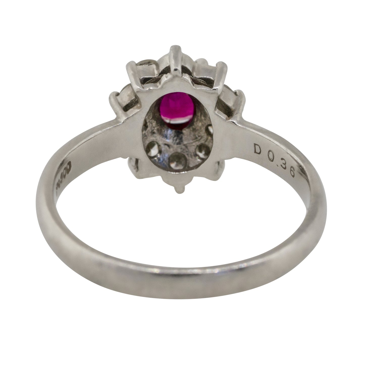 Platinum 0.38ct Oval Ruby Diamond Halo Flower Ring