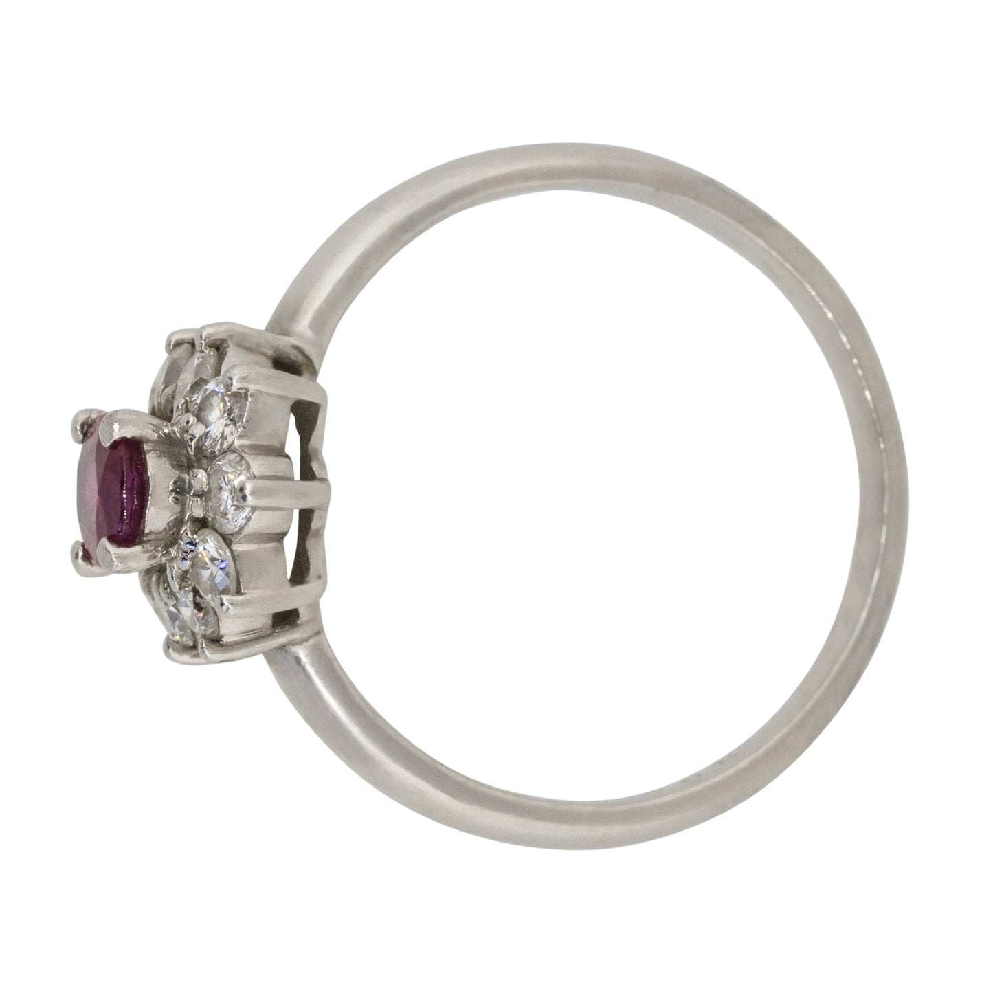 Platinum 0.38ct Oval Ruby Diamond Halo Flower Ring