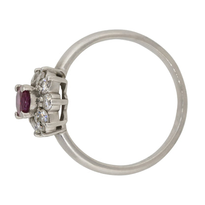 Platinum 0.38ct Oval Ruby Diamond Halo Flower Ring