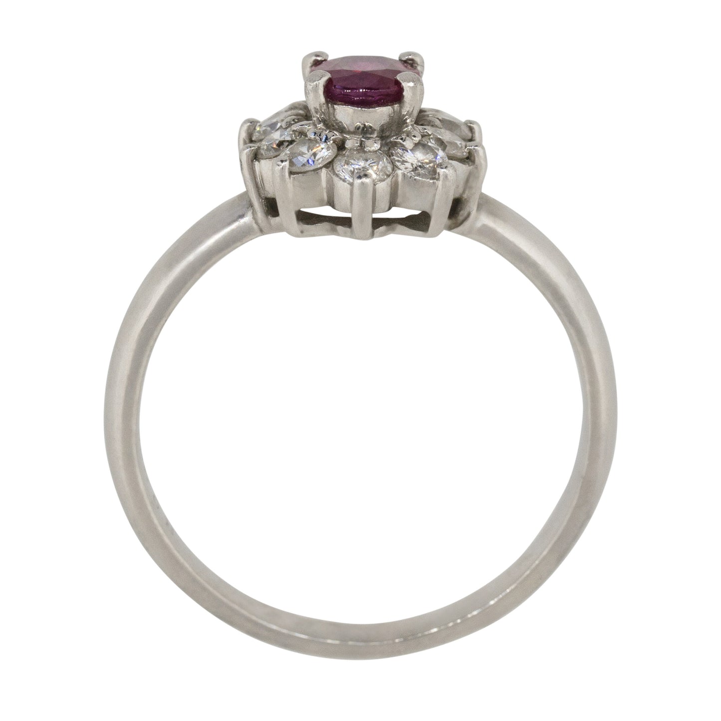 Platinum 0.38ct Oval Ruby Diamond Halo Flower Ring