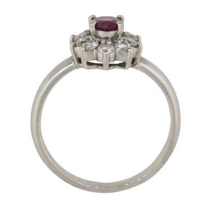 Platinum 0.38ct Oval Ruby Diamond Halo Flower Ring