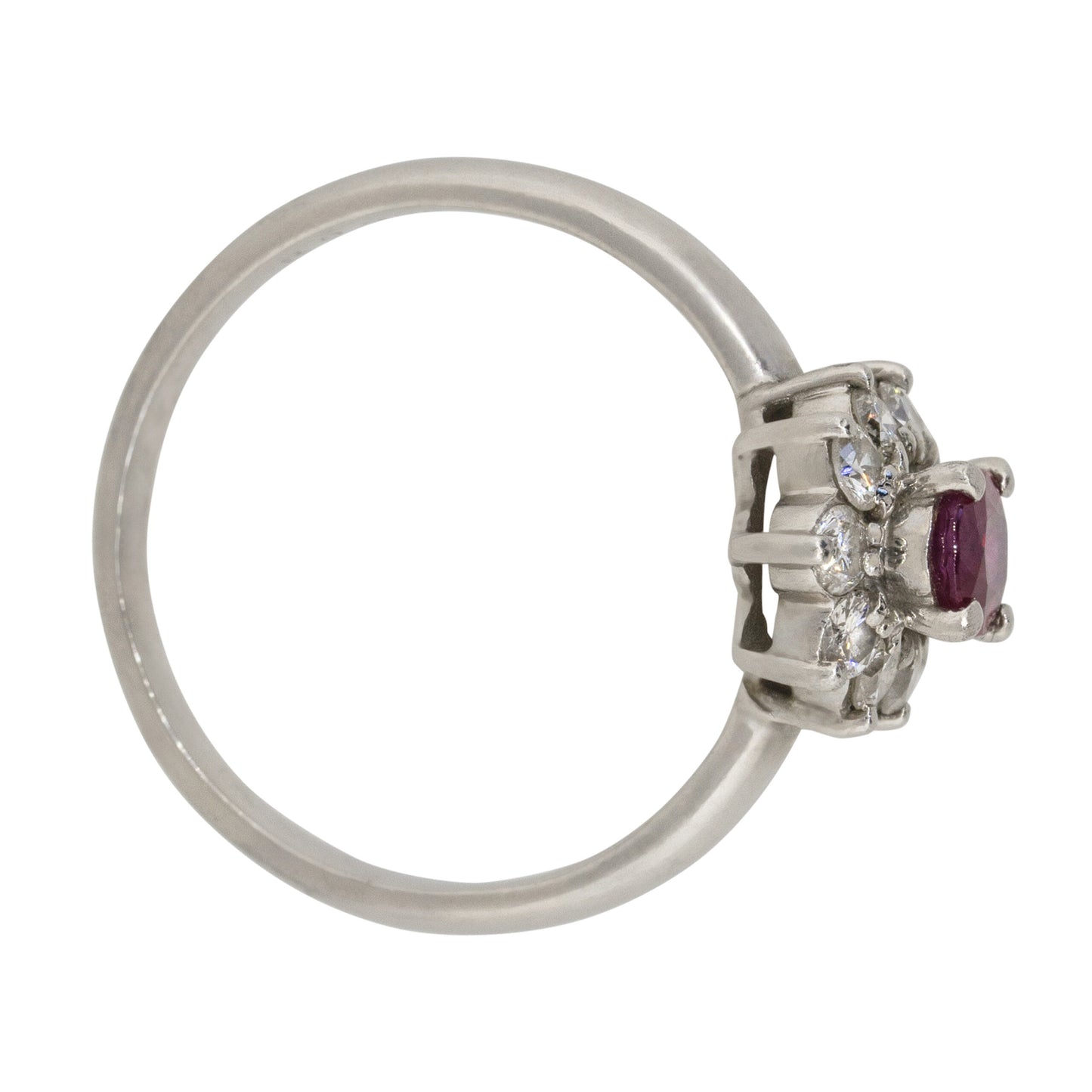 Platinum 0.38ct Oval Ruby Diamond Halo Flower Ring