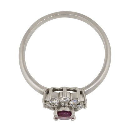 Platinum 0.38ct Oval Ruby Diamond Halo Flower Ring