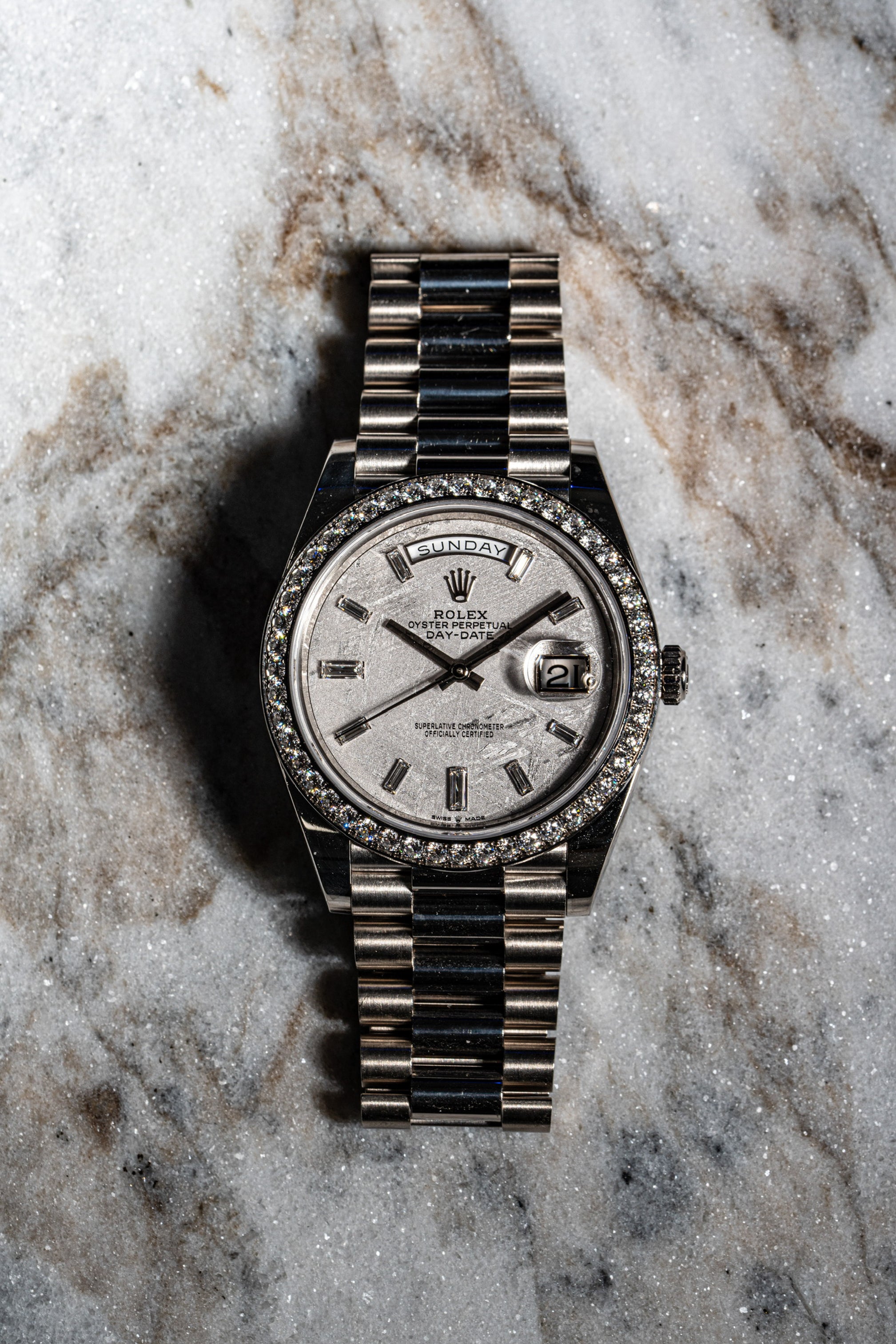 Rolex 228349RBR Day-Date 18k White Gold Meteorite Diamond Dial Watch