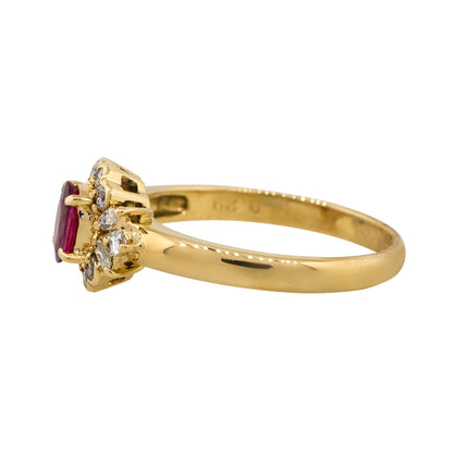 18k Yellow Gold 0.45ct Oval Ruby Center Diamond Scalloped Ring