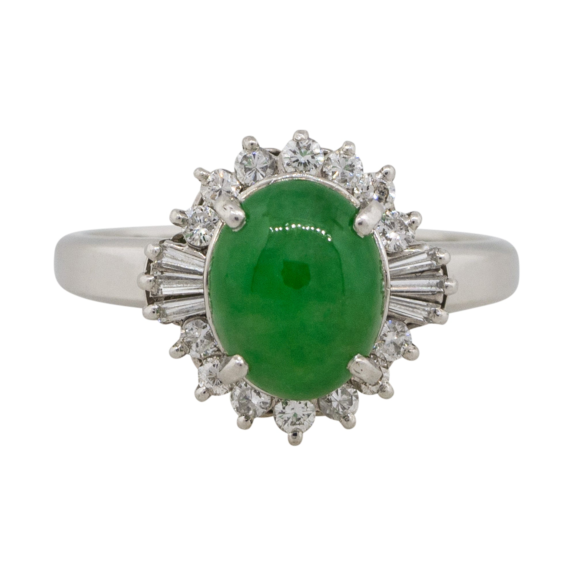 Platinum 0.46ctw Adjacent Diamond Jade Cabochon Center Cocktail Ring
