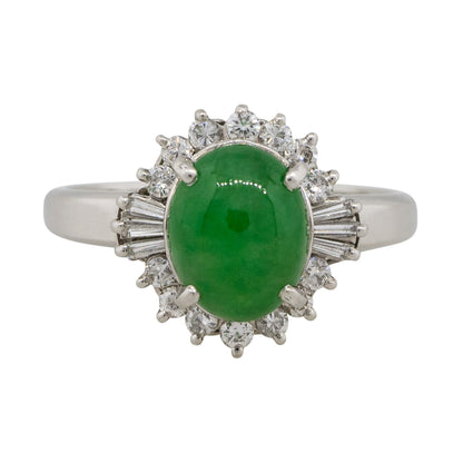 Platinum 0.46ctw Adjacent Diamond Jade Cabochon Center Cocktail Ring