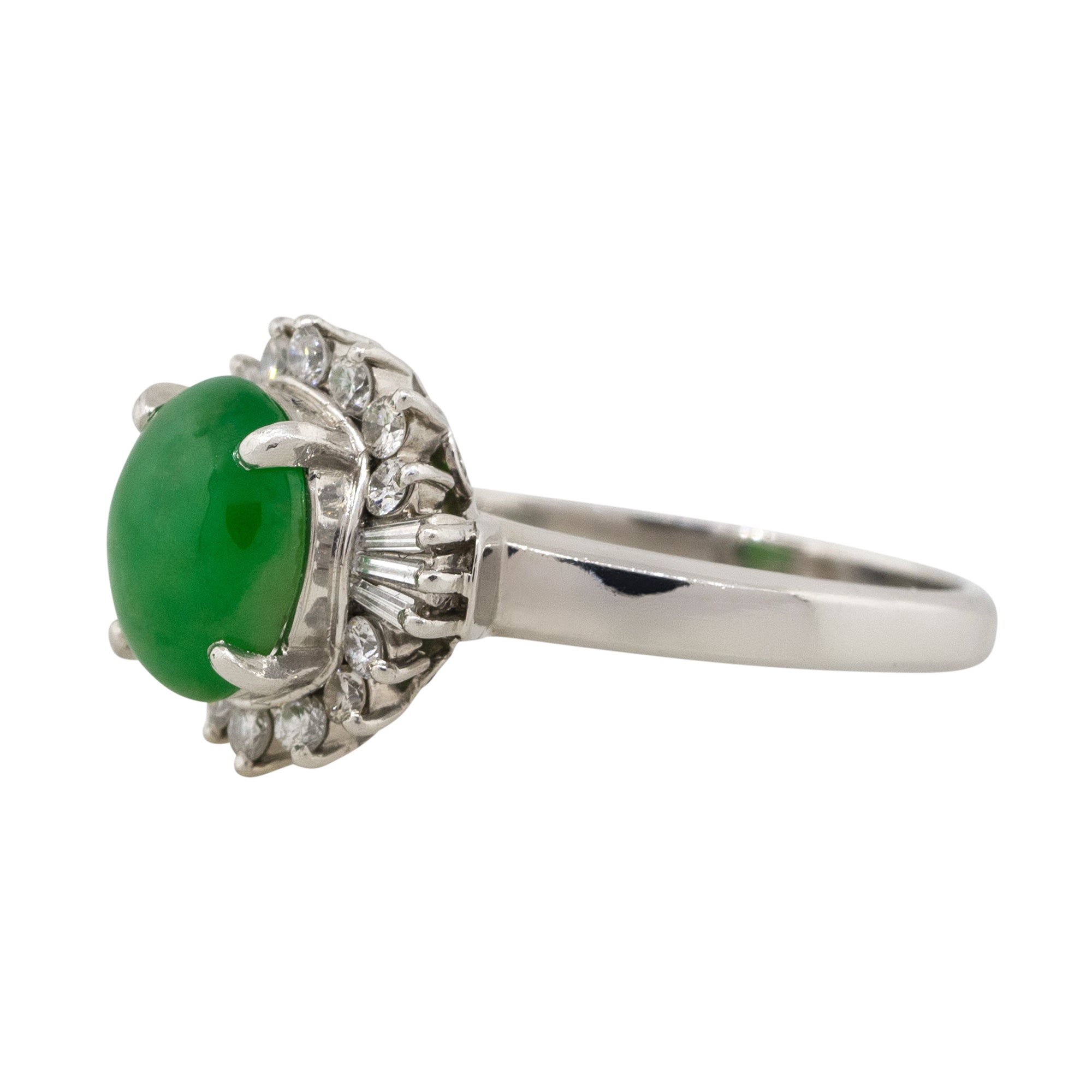 Platinum 0.46ctw Adjacent Diamond Jade Cabochon Center Cocktail Ring
