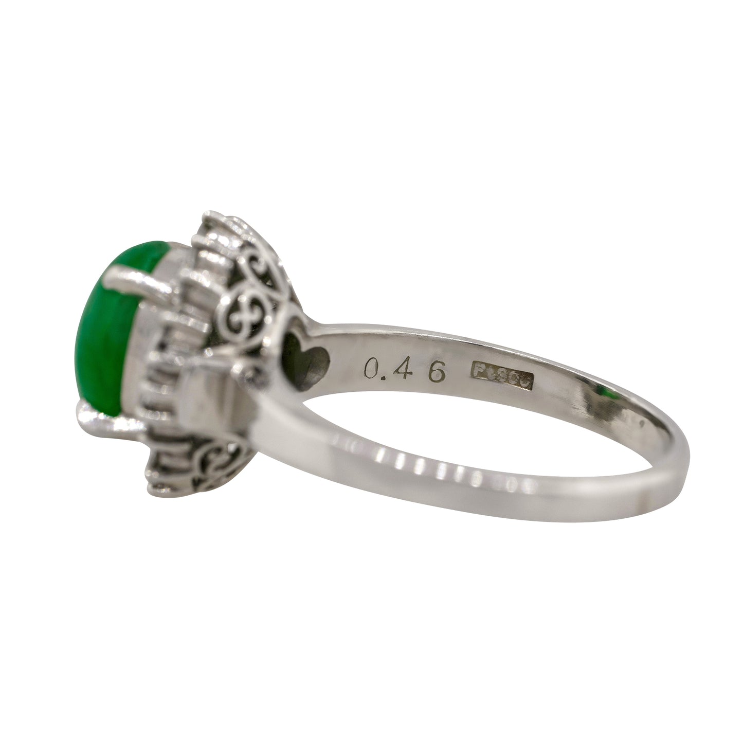 Platinum 0.46ctw Adjacent Diamond Jade Cabochon Center Cocktail Ring