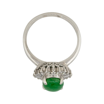 Platinum 0.46ctw Adjacent Diamond Jade Cabochon Center Cocktail Ring