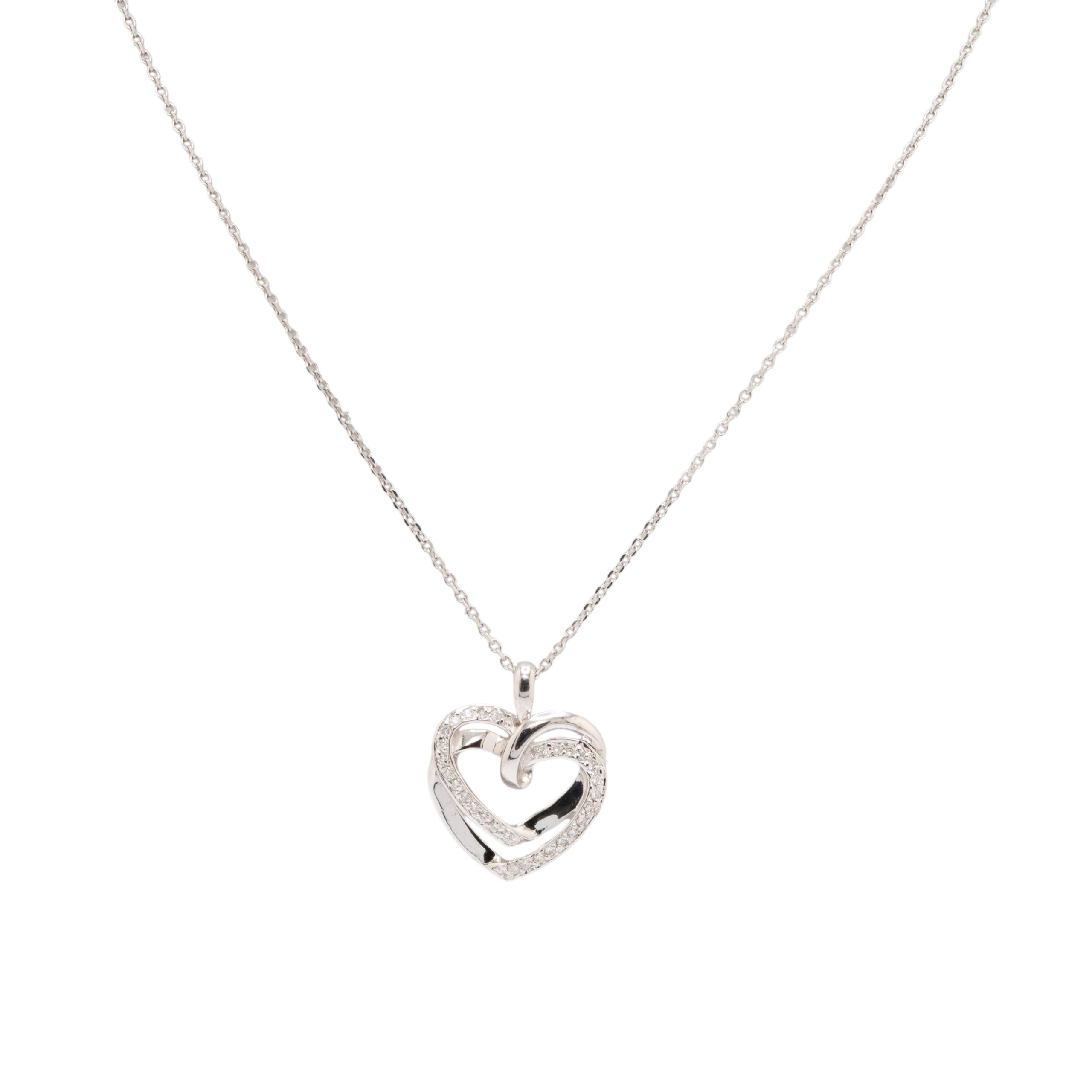 14k White Gold 0.45ctw Natural Round Brilliant Diamond Heart Pendant Necklace