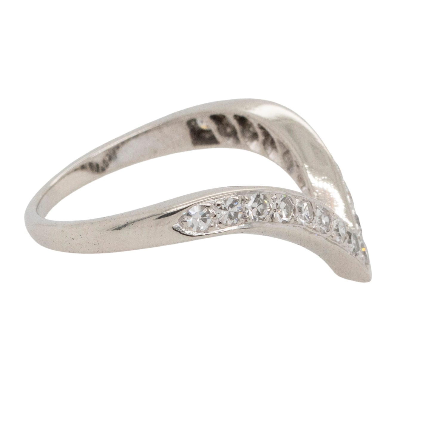 14k White Gold 0.26ctw Natural Round Brilliant Diamond V Shaped Ring