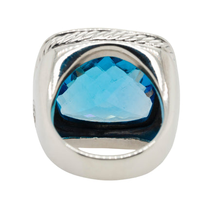 David Yurman Sterling Silver Blue Topaz & Diamonds Large Ring
