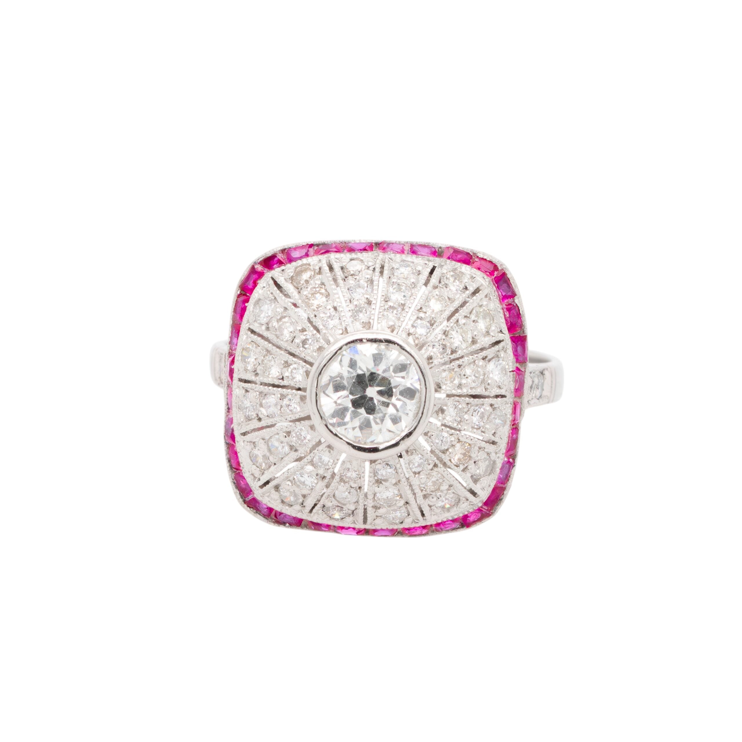 Platinum 1ct Diamond and 0.50ctw Ruby Ring