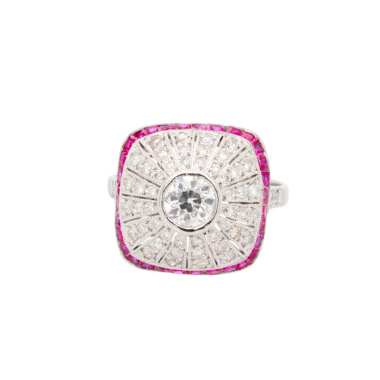 Platinum 1ct Diamond and 0.50ctw Ruby Ring