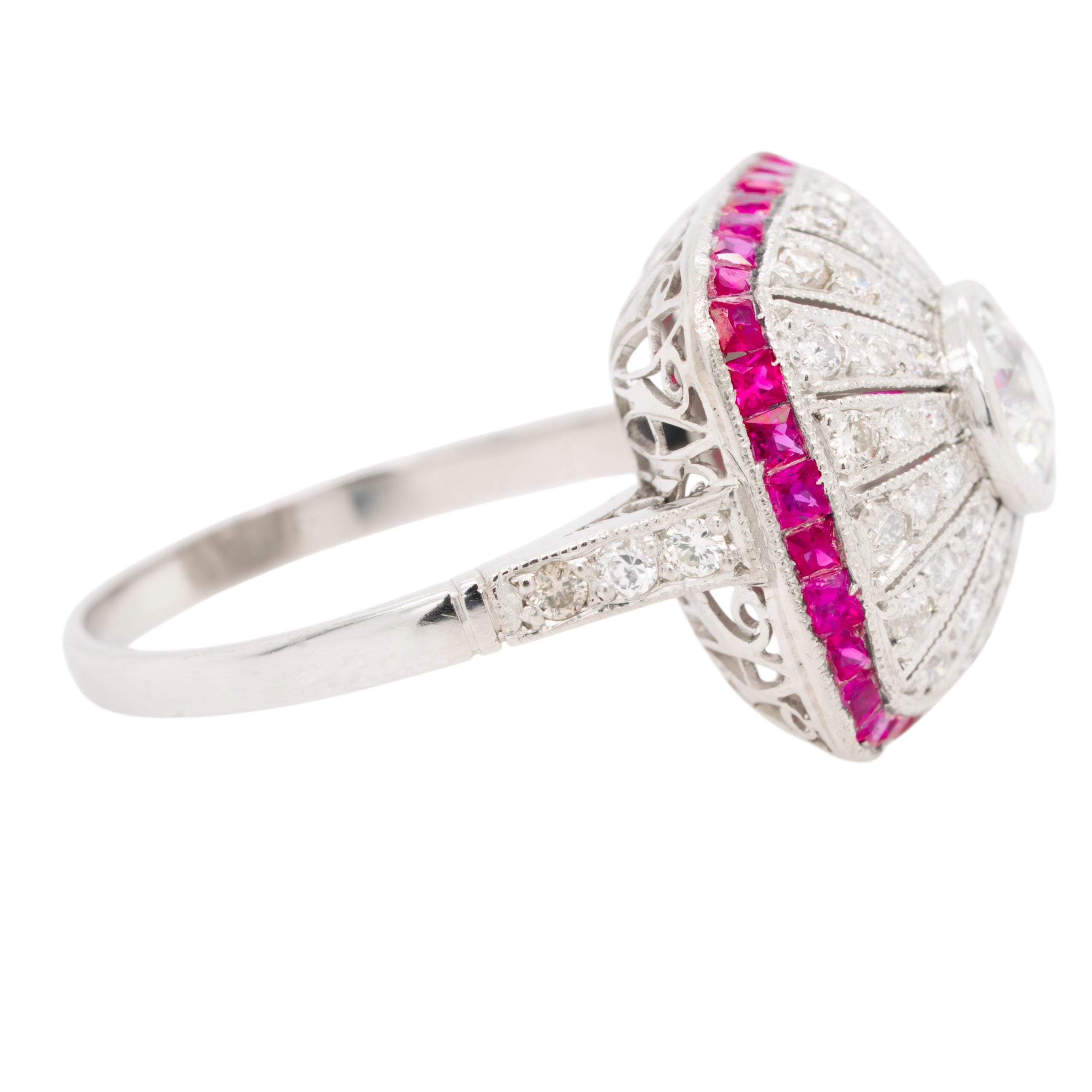 Platinum 1ct Diamond and 0.50ctw Ruby Ring