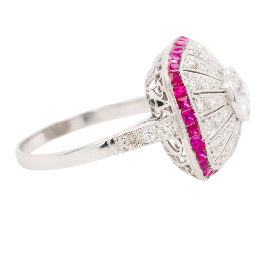 Platinum 1ct Diamond and 0.50ctw Ruby Ring