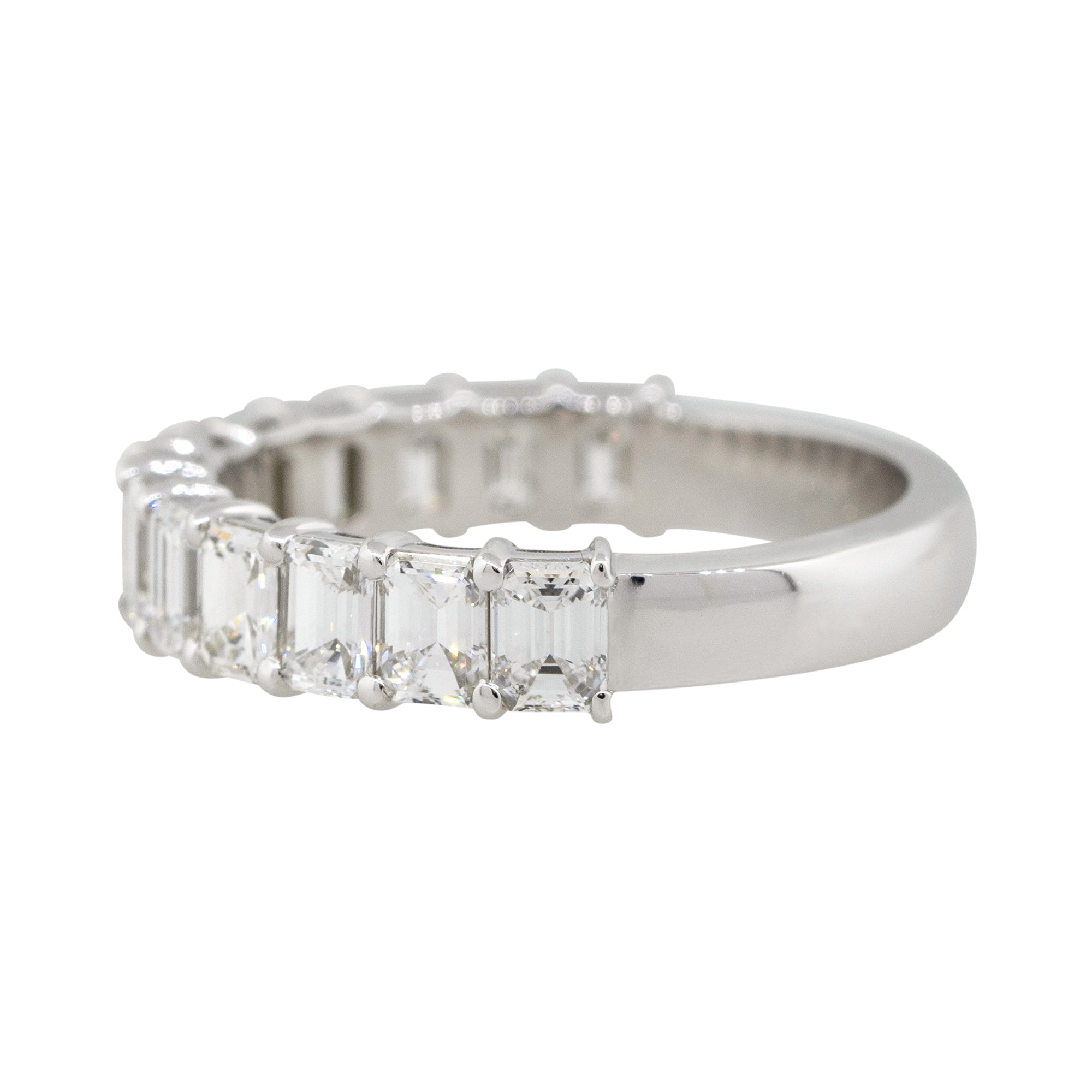 18k White Gold 2.27ctw Emerald Cut Diamond Halfway Wedding Band