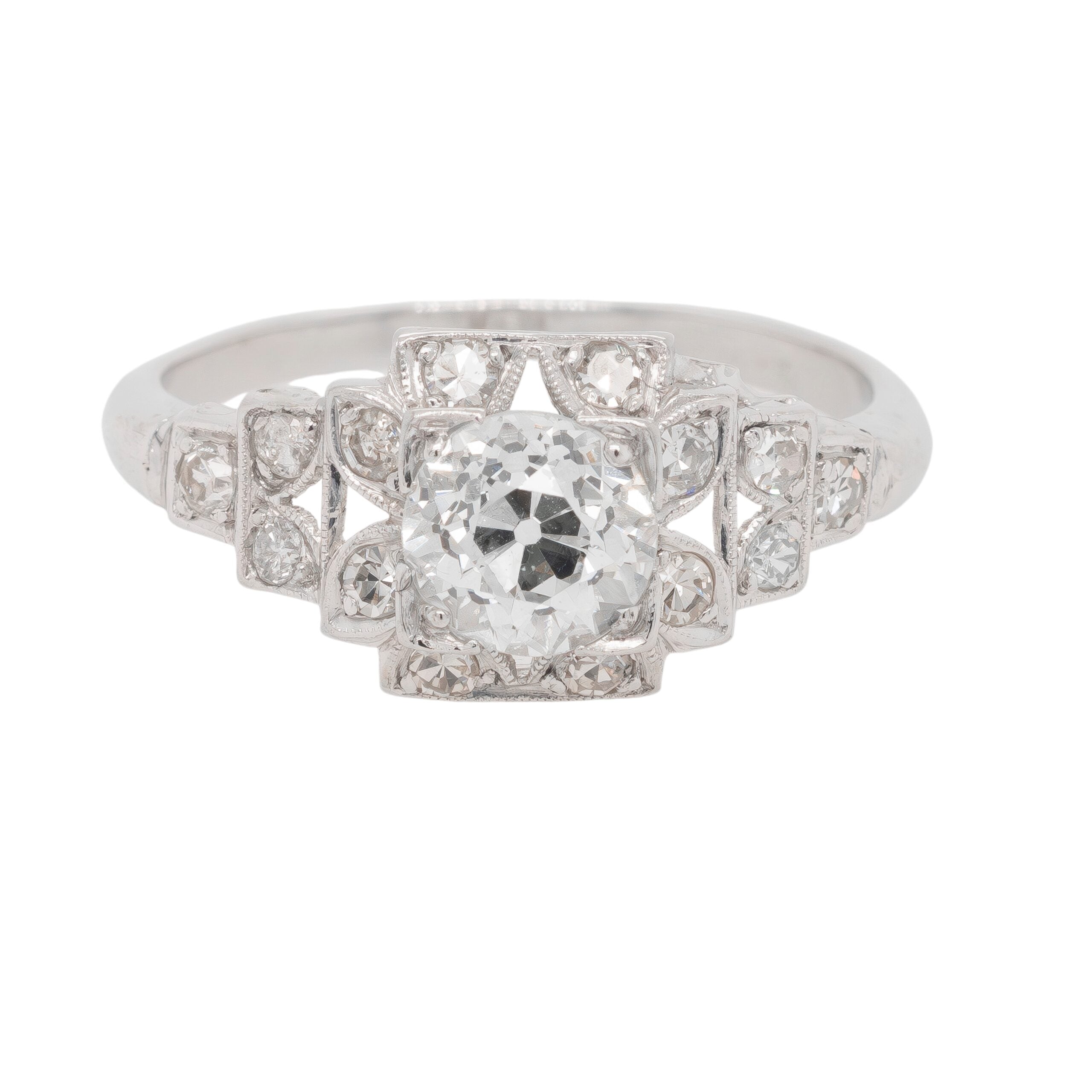 Vintage Platinum GIA Certified 1.09ct Old European Cut Diamond Engagement Ring