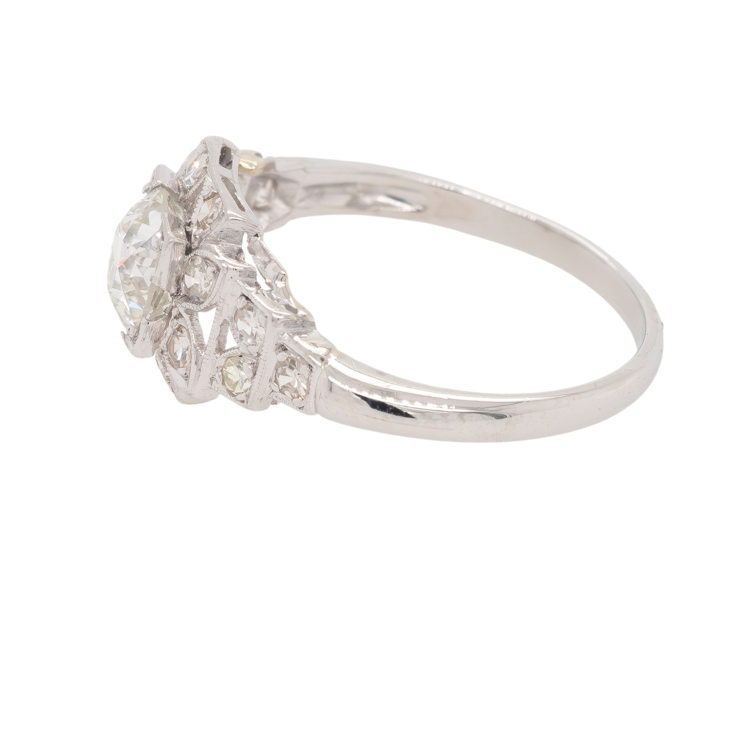 Vintage Platinum GIA Certified 1.09ct Old European Cut Diamond Engagement Ring