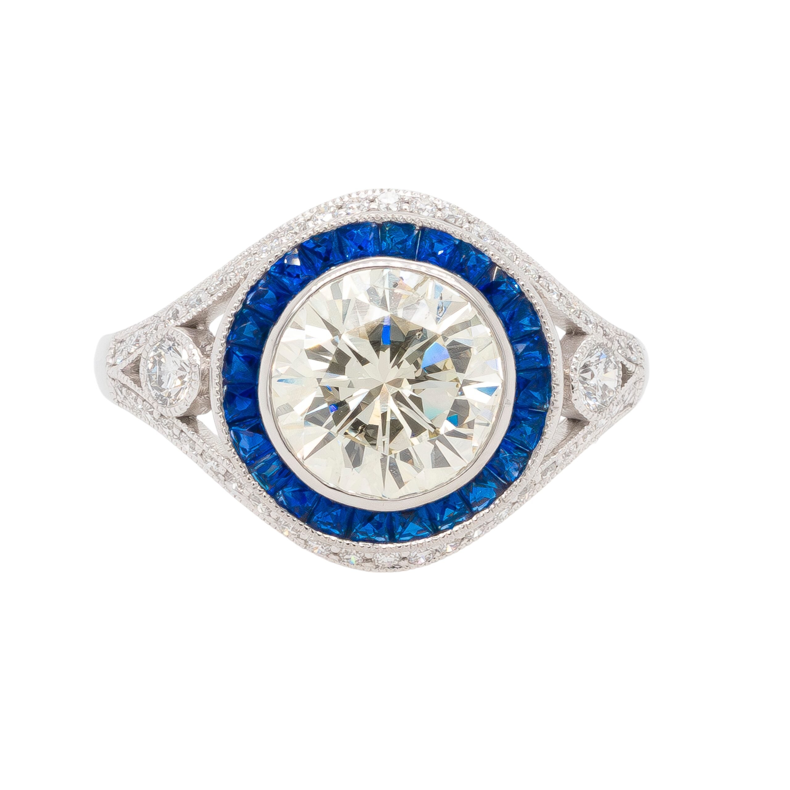 Platinum 3.44ctw Diamond and Sapphire Ring