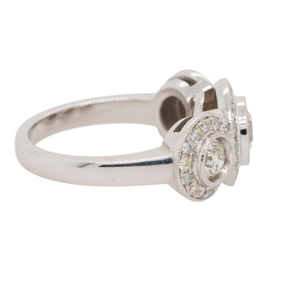 18k White Gold 1.9ctw Three-Stone Diamond Halo Ring