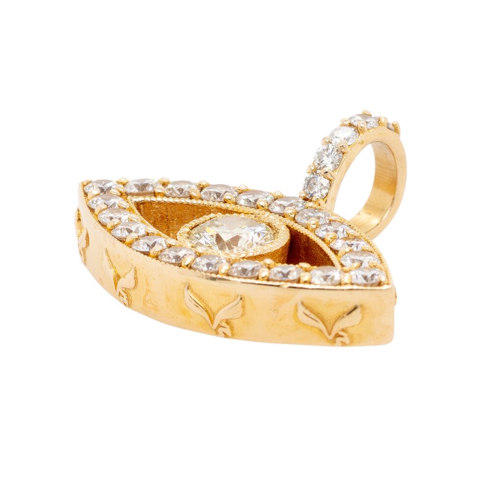 14k Yellow Gold 1.66ctw Evil Eye Diamond Charm Pendant on a 14k Yellow Gold 8.62 ctw Diamond 22" Tennis Chain Necklace