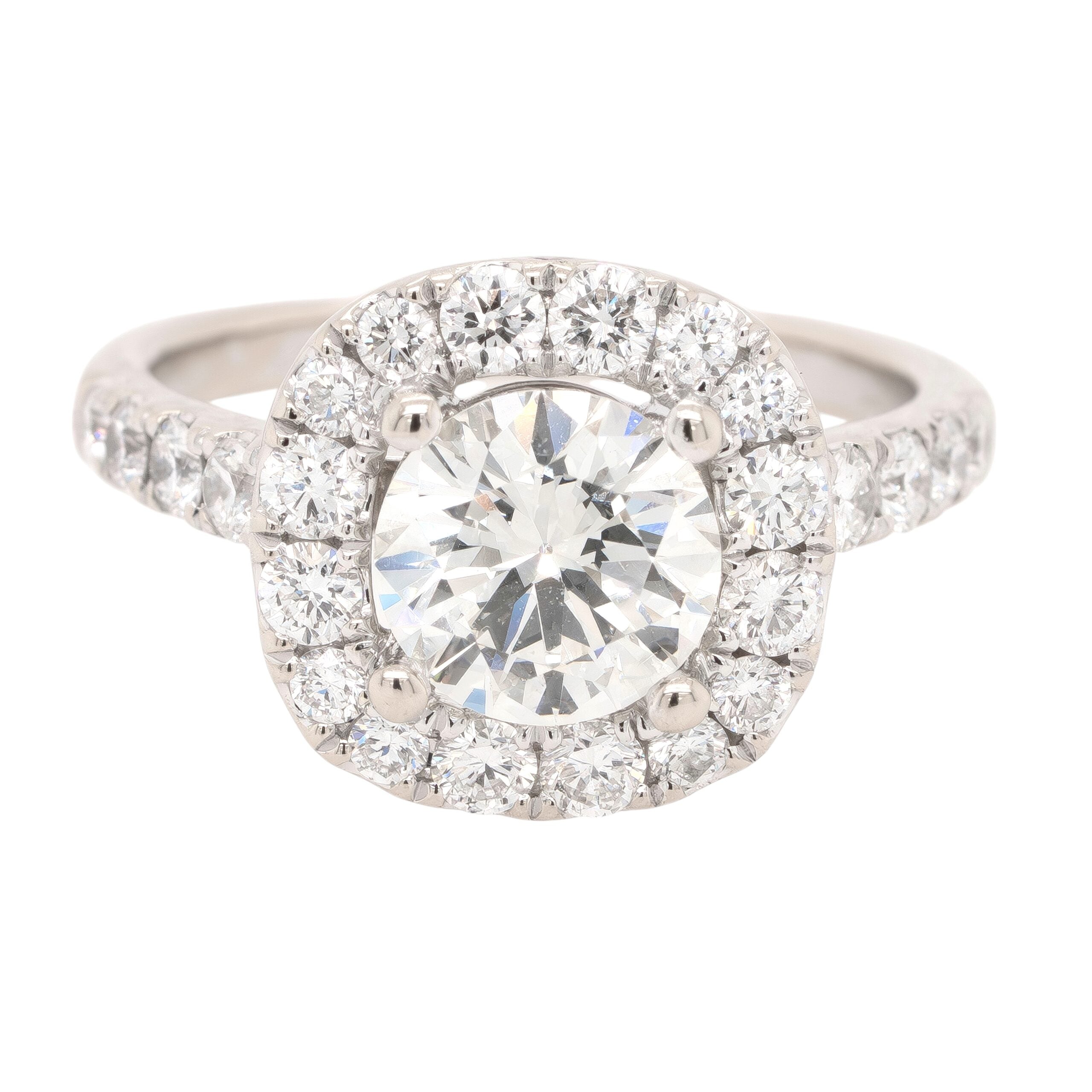 18k White Gold GIA Certified 1.27ct K VVS1 Round Brilliant Diamond Halo Engagement Ring