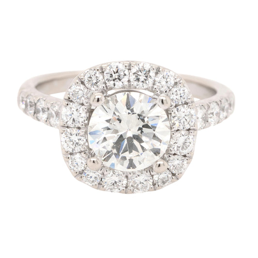 18k White Gold GIA Certified 1.27ct K VVS1 Round Brilliant Diamond Halo Engagement Ring