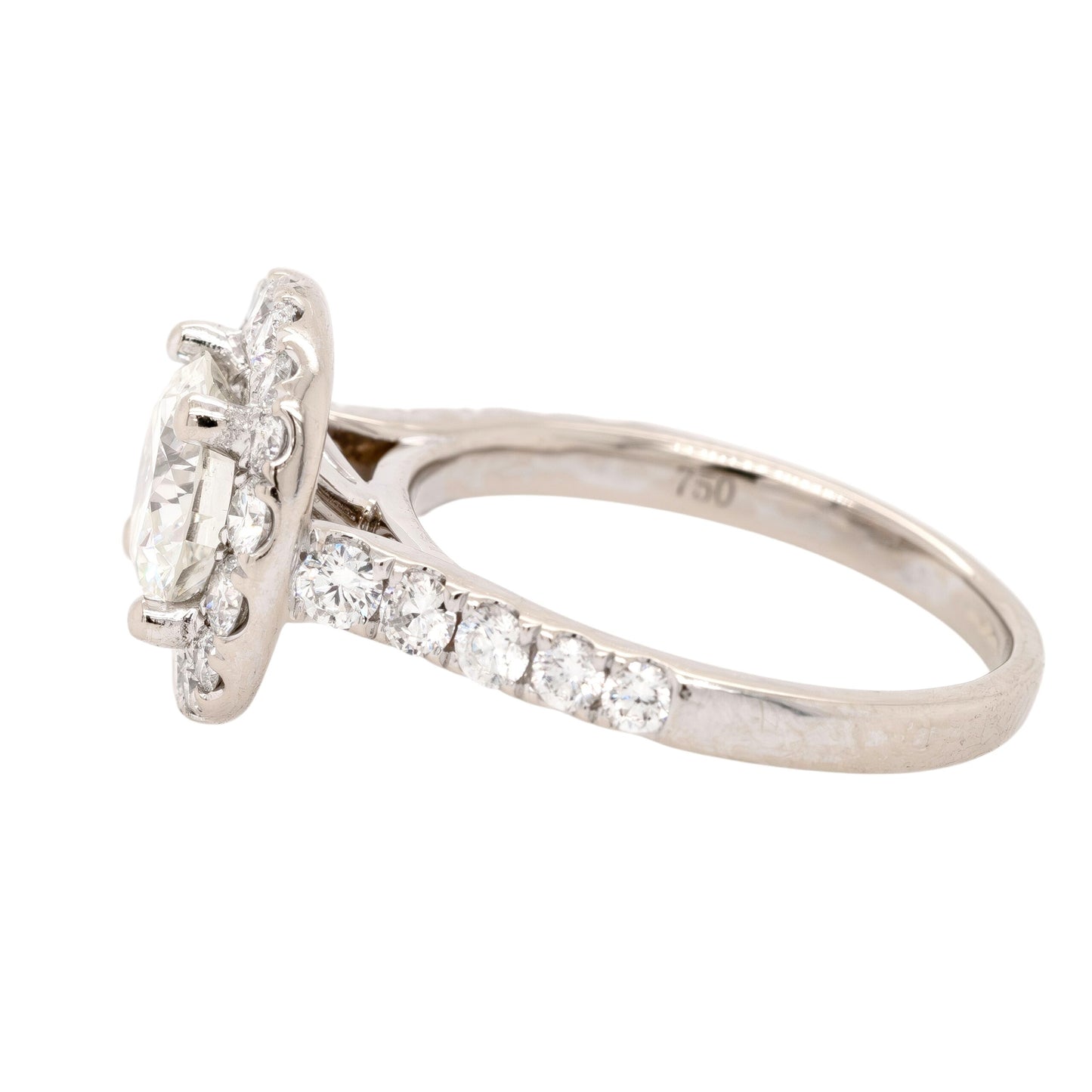 18k White Gold GIA Certified 1.27ct K VVS1 Round Brilliant Diamond Halo Engagement Ring