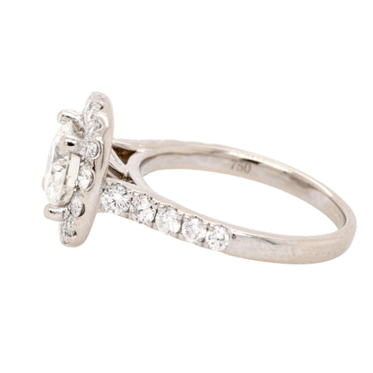 18k White Gold GIA Certified 1.27ct K VVS1 Round Brilliant Diamond Halo Engagement Ring