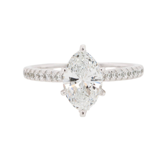 14k White Gold GIA Certified Marquise-Cut Diamond Engagement Ring
