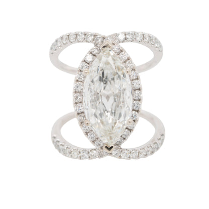 14k White Gold GIA Marquise-Cut Diamond Halo Engagement Ring