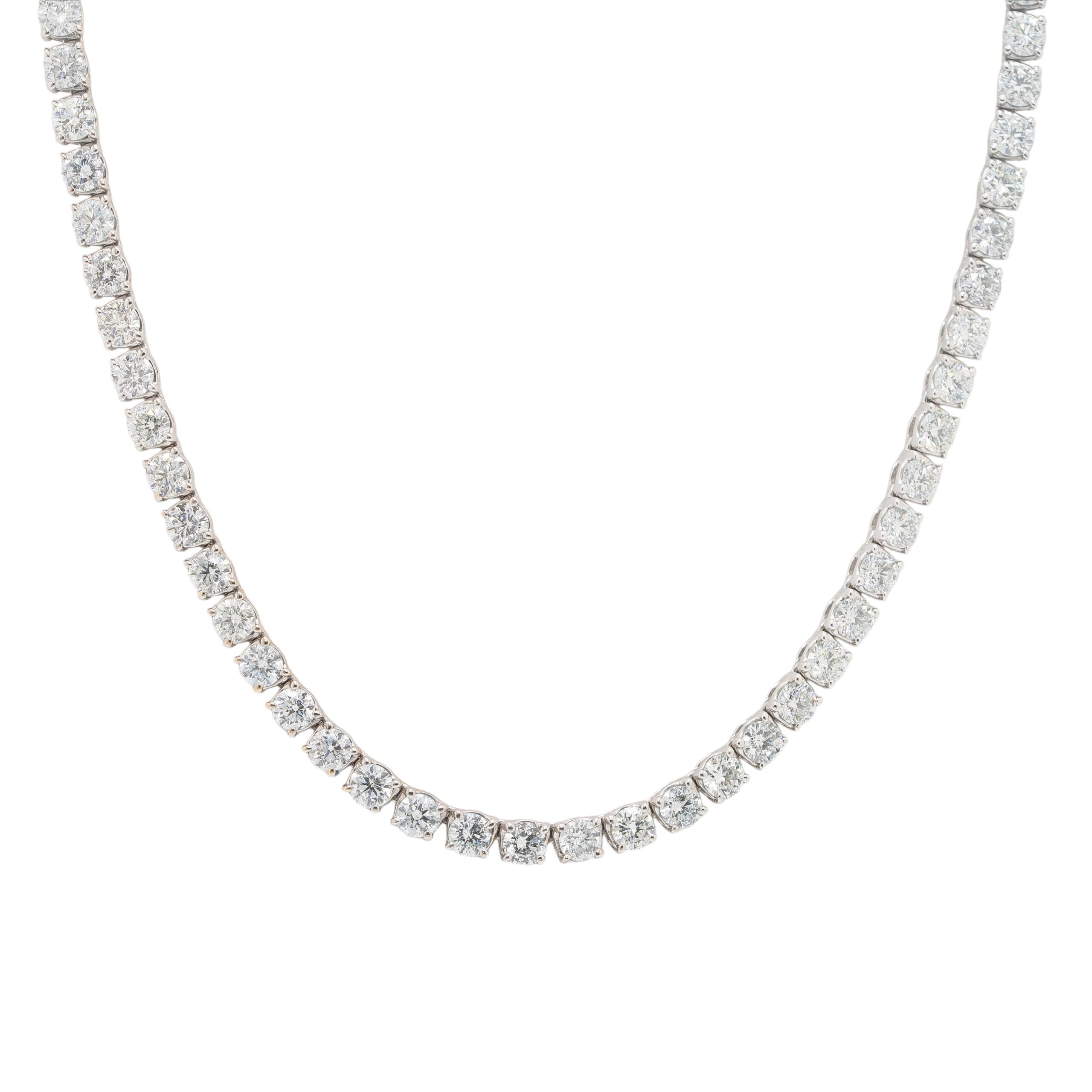 18k White Gold 24.2ctw Natural Diamond Tennis Necklace