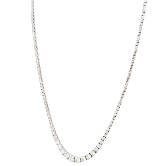 14k White Gold Graduating 7.08ctw Natural Round Brilliant Diamond Tennis Necklace