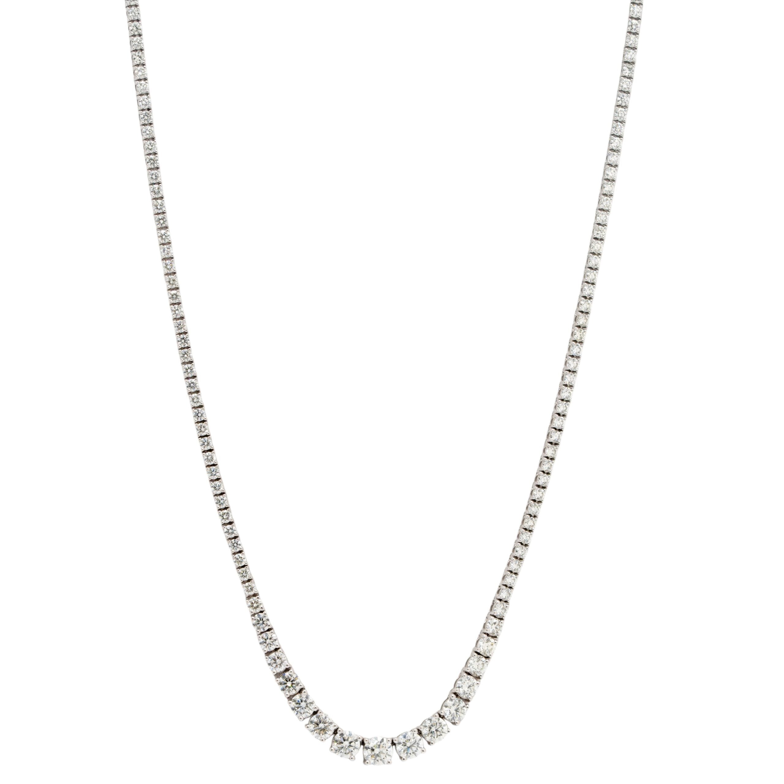 14k White Gold Graduating 7.08ctw Natural Round Brilliant Diamond Tennis Necklace