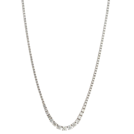 14k White Gold Graduating 7.08ctw Natural Round Brilliant Diamond Tennis Necklace
